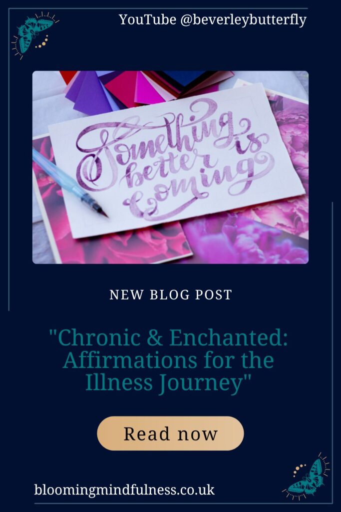an artists desk is seen, on it someone has painted on white paper 'something better is coming' in purple writing to represent Affirmations for the Illness Journey