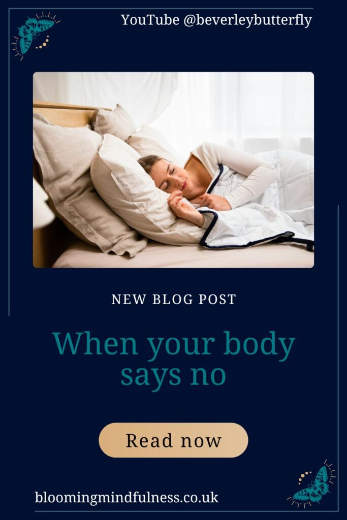 a woman is seen in bed, she is resting her head on a ton of pillows and appears to be asleep to represent when your body says no