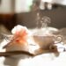 Sunlight falls on an open diary, and a pen with a peach flower on the end, alongside it is a cute teacup with a hand drawn heart on a small card beside it. Steam rises from the cup to represent Finding Joy and Magic While Living with Chronic Illness
